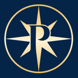 A gold and blue logo of the renaissance