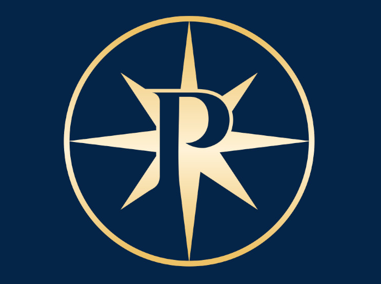 A gold and blue logo of the renaissance